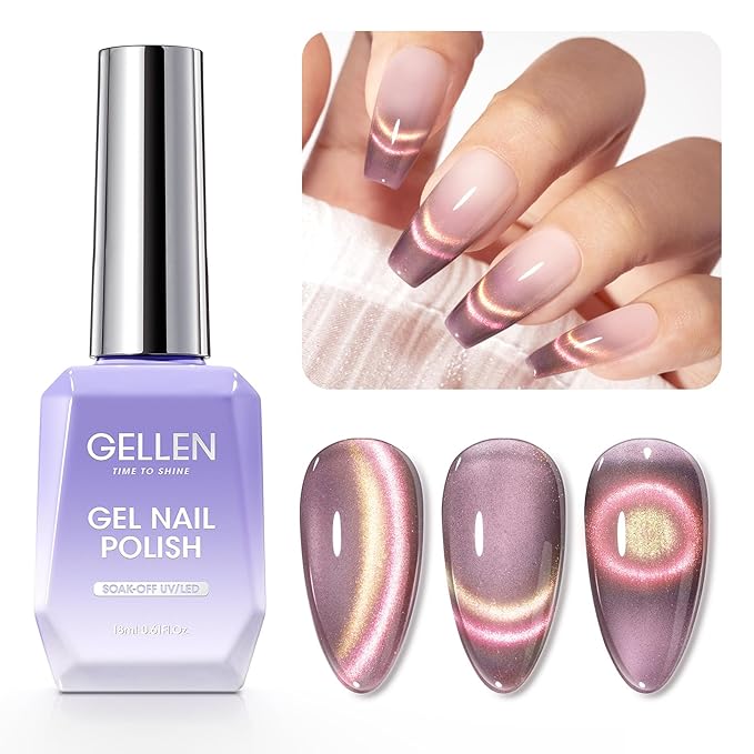 Gellen Cat Eye Gel Nail Polish - 18ml Pink 9D Holographic Glitter Reflective With Magnet Stick - Soak Off UV Nail Art Salon DIY Home