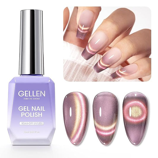 Gellen Cat Eye Gel Nail Polish - 18ml Pink 9D Holographic Glitter Reflective With Magnet Stick - Soak Off UV Nail Art Salon DIY Home
