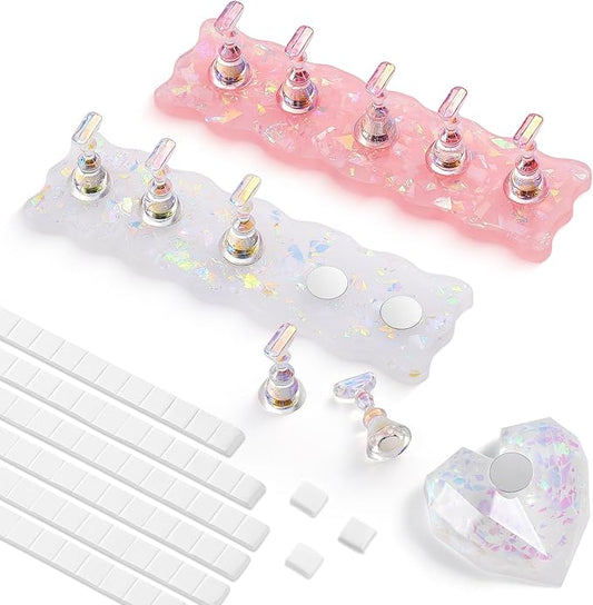 Etercycle Nail Stand, 2 Set Nail Holder For Painting Nails, Magnetic Press On Nail Kit Nail Tech Must Haves Practice Acrylic Nail Art Tools for Home DIY Salon Nails Display with 96 Pcs Sticky Putty
