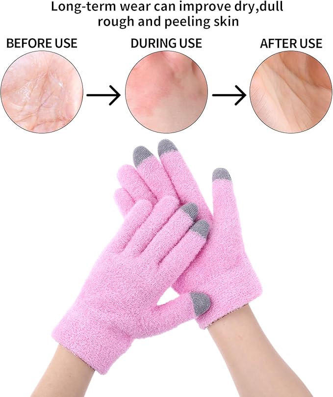 Moisturizing Gloves for Dry Hands Cotton Gloves for Eczema with Good Lining Touchscreen Fingertips Overnight Spa Gloves for Women & Men Reusable for Sleeping (Pink)