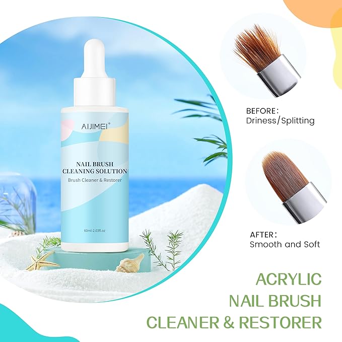 Aijimei Nail Brush Cleaner Gel Nail Art Brush Restorer Manicure Tool Professional Acrylic Brush for Home Salon Use (60ml/2fl.oz-Mint)