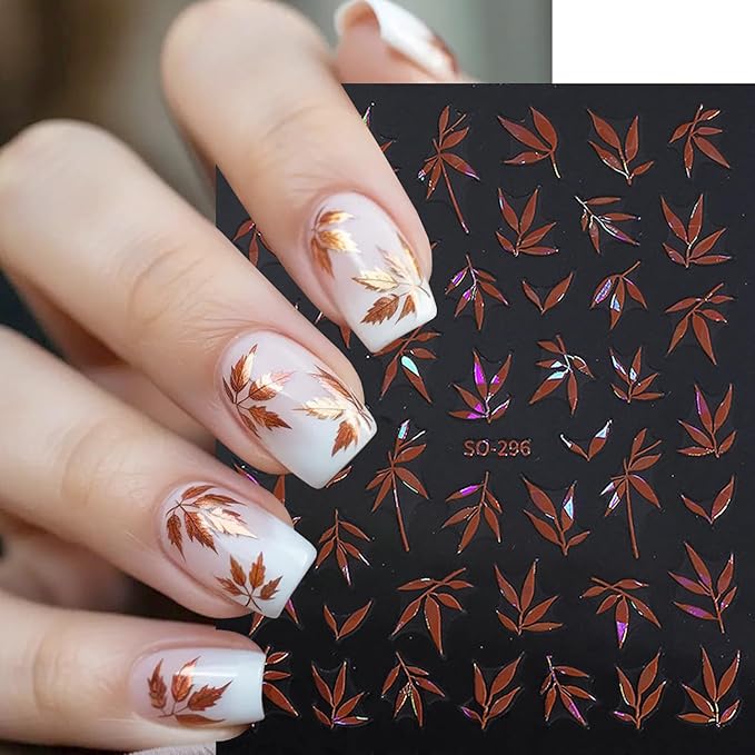 5Sheets 3D Self-Adhesive Gold Silver Bamboo Leaves Nail Art Stickers Chinese Style Designs Nail Decals Blue Green Bamboo Leaf Nail Stickers Orange Leaves Nail Decal for Women Nail Decoration Supplies