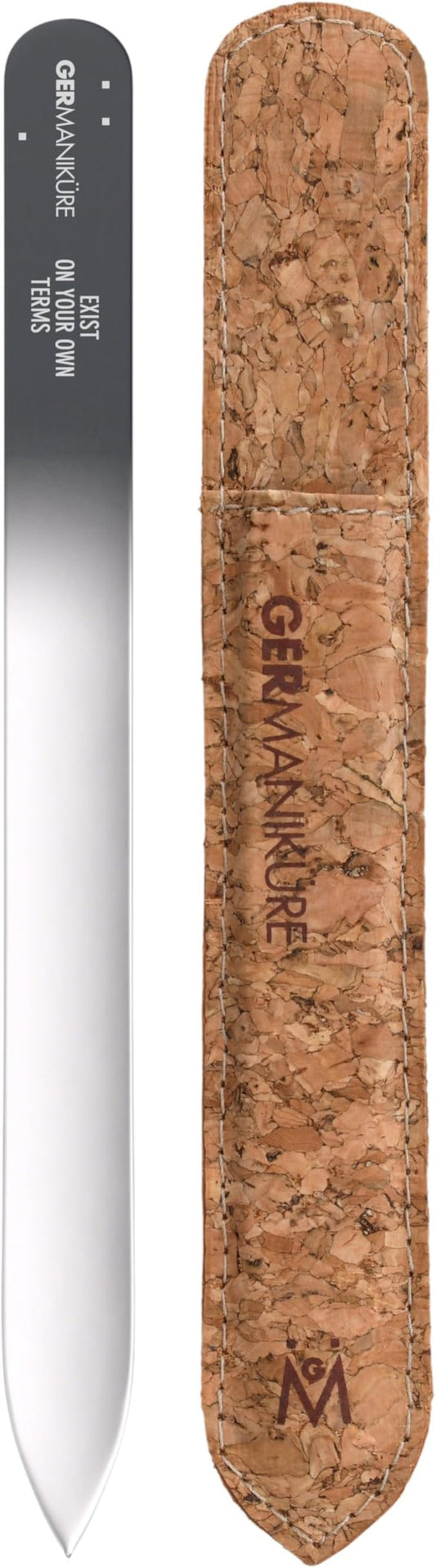 GERMANIKURE Glass Nail File in Cork Sleeve - Exist On Your Own Terms - Professional Crystal Nail File for Natural Nails - Ideal Manicure & Pedicure Tool for Smooth, Easy Shaping - Nail Care Gift