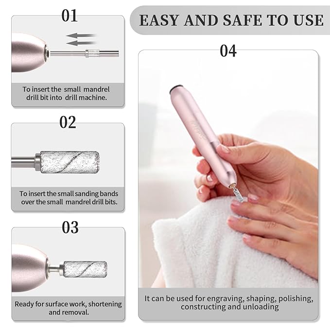 BLESWIN 200pcs #180#240 Grit Small Sanding Bands for Nail Drill with 2pcs 3/32’’ Upgrade Mandrels Bits, Mini Sanding Bands for Nail Drill for Manicure Nail Salon and Nail Enthusiasts Use – White