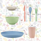 wheat straw bowls, cups and cutlery sets 28 pcs - Image 2