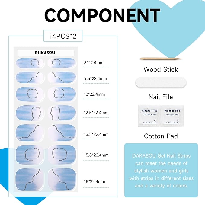 Semi Cured Gel Nail Strips, 28 pcs Gel Nail Stickers Work with Any UV Lights, Long-Lasting Nail Wraps, Stick on Nails for women Easy to Apply & Remove