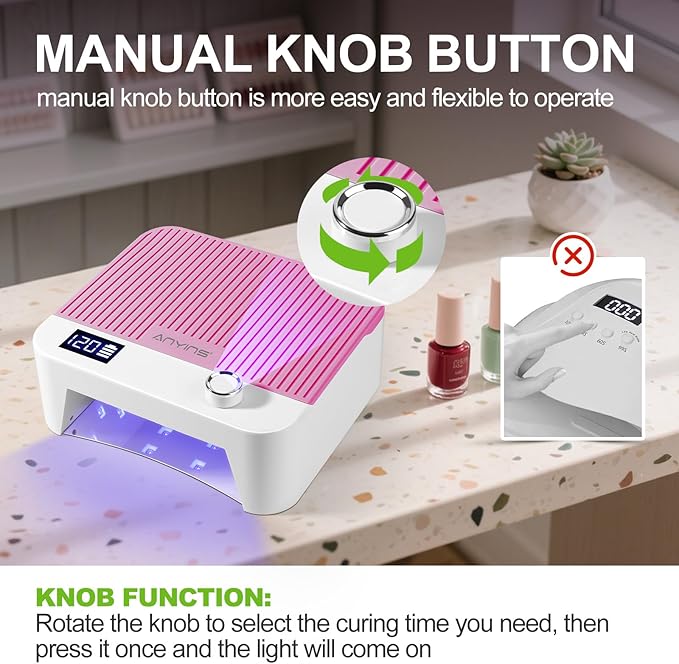UV Nail Lamp 120W, Professional UV LED Lamp for Gel Nails Long-Lasting 30Pcs Beads Cordless Gel Nail Light, Fast Curing Nail Dryer with Knob for Home Salon DIY Pink