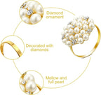 Hotop 72 Pcs Gold Napkin Rings Pearls and Flower Napkin Buckles Rhinestone - Image 6