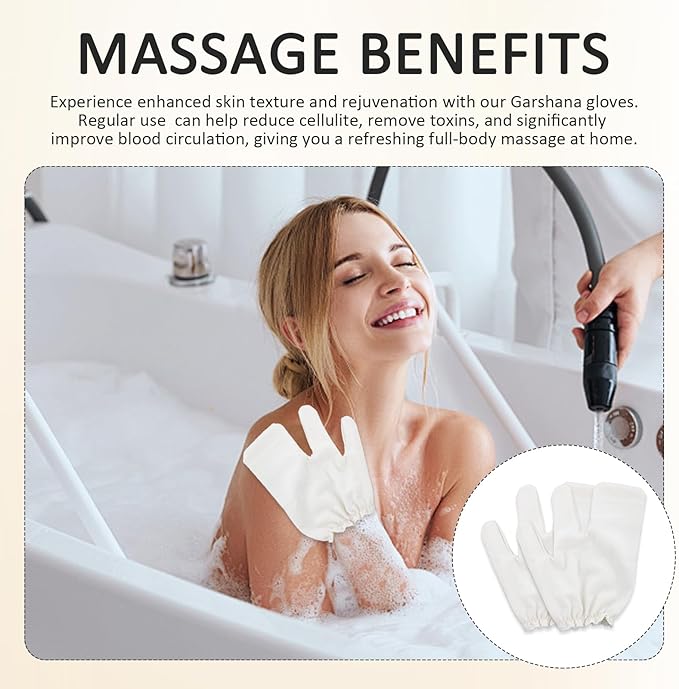 1 Pair of Garshana Gloves Raw Silk Massage Gloves Ayurvedic Massage, Body Exfoliation, Detox, Spa and Home Use, Suitable for Dry Brushing and Glowing Skin (Beige)