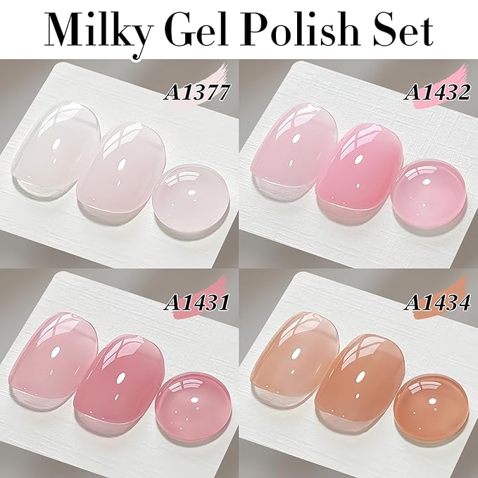 Double Rhythm Gel Nail Polish Set of 6 Colors Baby Light Pastel Milky Nail Polish Starter Kit Art DIY Salon Home (Jelly Sheer White Pink Nude,Kit 38)