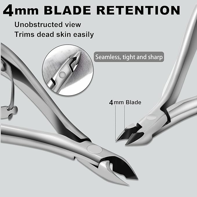 Cuticle Nippers, Professional Accurate Fast Sharp Small Jaw Cuticle Cutters, Nail Cuticle Cutting Pliers, Nail Dead Skin Remover Tool,Stainless Steel Cuticle Trimmer, Silver, Jaw 4mm