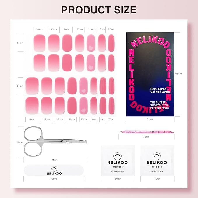 Semi Cured Gel Nail Strips - 30PCS Gel Nail Stickers for UV Light, Long-Lasting Gel Nail Wraps, Salon-Quality Semi Cured Nail Stickers, 2 Weeks Wear, Easy DIY Gel Manicure-Cupid’s Blush