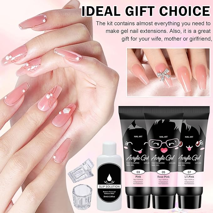 Poly Nail Gel Kit,10PCS Pink Poly Gel Nail Kit Starter Kit,Kit De Poly Gel Para Uñas Completo,with Slip Solution Dual Nail forms - Set C（Pink）
