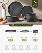 Famiware Milkyway 24-Piece Stoneware Dinnerware Set, Matte Dark Charcoal | - Image 2