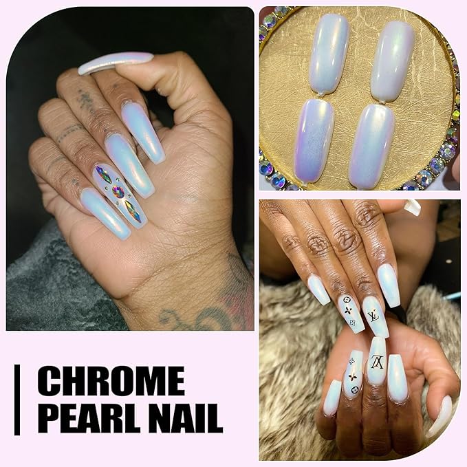 Unicorn Chrome Nail Powder and Holographic Nail Powder Nail Chrome Powder Set, Mermaid Aurora Chrome Nail Powder White Mermaid Chrome Pearl Nail Powder