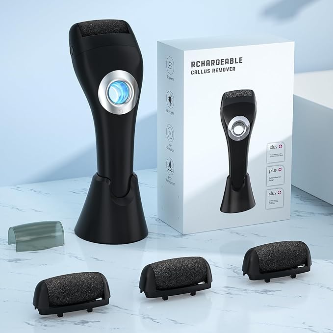 Foot Scrubber Callus Remover for Feet - with Holder & RingLight, Portable Pedicure Kit Foot File Callus Remover, Waterproof Professional Pedicure Tool Foot Care for Deadskin Hard Cracked Dry Skin
