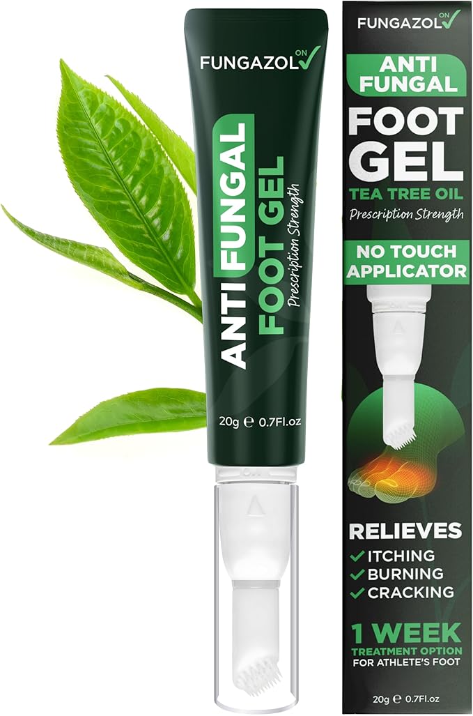 Tea Tree Oil Antifungal Foot Gel | Relieves Jock Itch, Athlete’s Foot & Ringworm | Soothes Itching & Burning | Moisturizes Dry, Cracked Feet | No-Touch Applicator | 1-Week Treatment Option | 20g