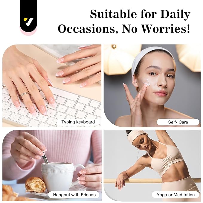 16-size Pink French Almond-Shaped Press-On Nails Kit with Portable 12W LED Nail Lamp, and Tool Set—Ultimate Combo for Enhanced Durability and Longevity.