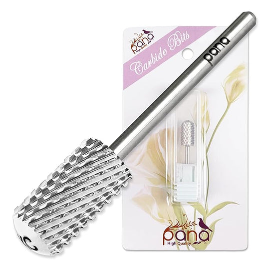 PANA 3/32" Large Smooth Round Top Safety Carbide Nail Drill Bit for Gel Polish & Acrylic Removal Nail Salon Manicure Pedicure Electric File Tools (Large Barrel - Silver, Extra Coarse)