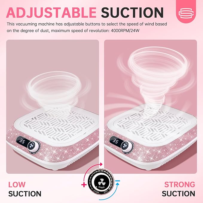 Professional Nail Dust Collector,Powerful Dust Collector Nail Tech with Reusable Filter,Compact Vacuum Fan Dust Collector Manicure Pedicure Tool for Acrylic Nail Polish,Salon & Home