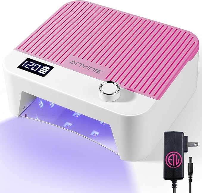 UV Nail Lamp 120W, Professional UV LED Lamp for Gel Nails Long-Lasting 30Pcs Beads Cordless Gel Nail Light, Fast Curing Nail Dryer with Knob for Home Salon DIY Pink
