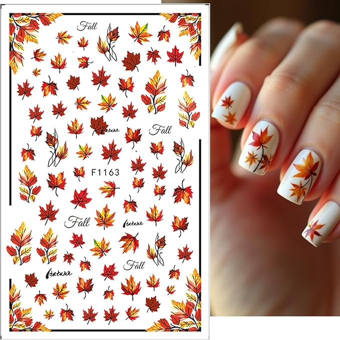 6pcs/Set Fall Maple Leaf Flower Nail Stickers for Nail Art Autumn Pumpkin Self-Adhesive Nail Decal 3D Floral & Leaves Design Nail Accessories Slider Thanksgiving DIY Manicure Decoration for Women