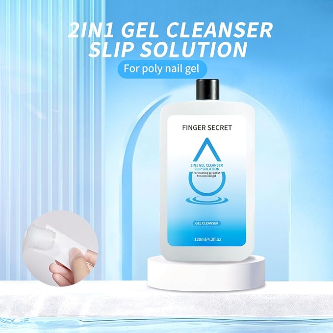 2in1 Slip Solution For Poly Nail Gel - 120ml Professional Gel Cleaner Keep Your Nails Clean and Tidy Ideal for Nail Art Design in Home or Salon