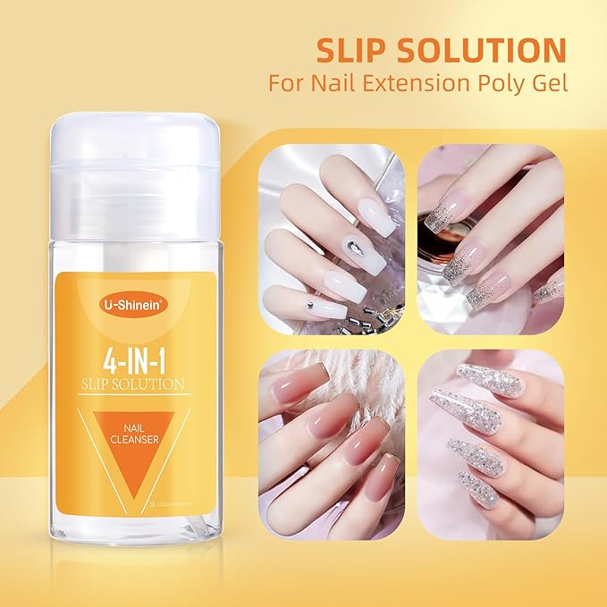120ml Nail Slip Liquid, 4-in-1 Poly Nail Gel Slip Solution Poly Nail Extension Gel Liquid Slip Solution Builder Gel, Nail Cleaner Liquid Nail Polish Remover Nail Art Home DIY