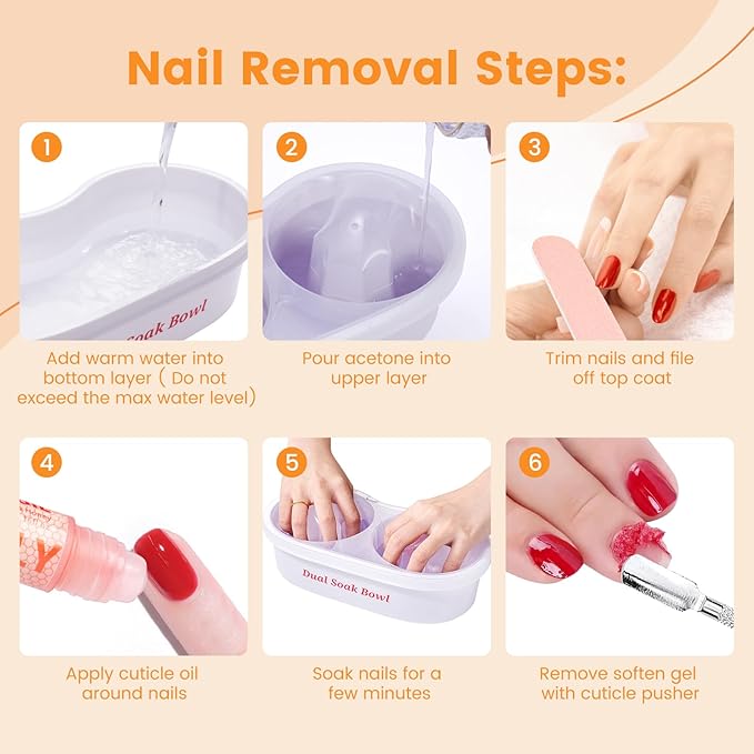 Dual Nail Soaking Bowl Acetone Proof: 2-in-1 Dip Powder Gel Nail Polish Remover Soak off Bowl for Women - Time-Saving Acrylic Nail Remover Kit for Home Salon (Big Size, Cream)