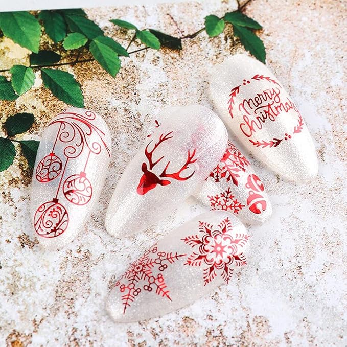 9 Sheets Christmas Nail Art Stickers Decals Self-Adhesive Pegatinas Uñas Navidad Holiday Red Xmas Snowflake Winter Nail Supplies Nail Art Design Decoration Accessories