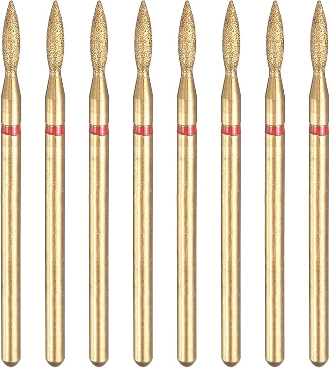 HARFINGTON 8pcs 200-230 Grits Diamond Grinding Bit 2.1mm Oval Head 2.35mm Shank 8mm Length Titanium Plated Stone Sanding Drill Bits Rotary Tool for Nails Grinding Polishing