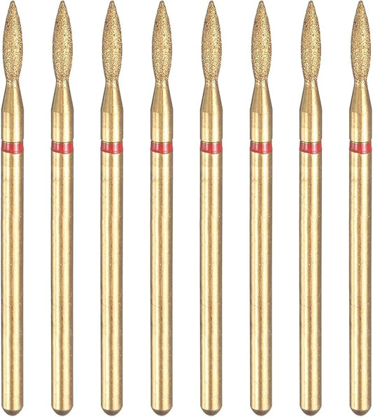 HARFINGTON 8pcs 200-230 Grits Diamond Grinding Bit 2.1mm Oval Head 2.35mm Shank 8mm Length Titanium Plated Stone Sanding Drill Bits Rotary Tool for Nails Grinding Polishing