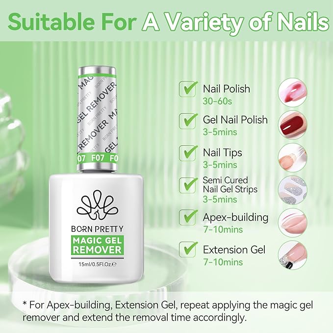 Born Pretty Magic Gel Nail Polish Remover, HEMA&TPO FREE,Quickly Remove Nail Polish in 2-5 Minutes,No Need for Foil Soaking Or Wrapping