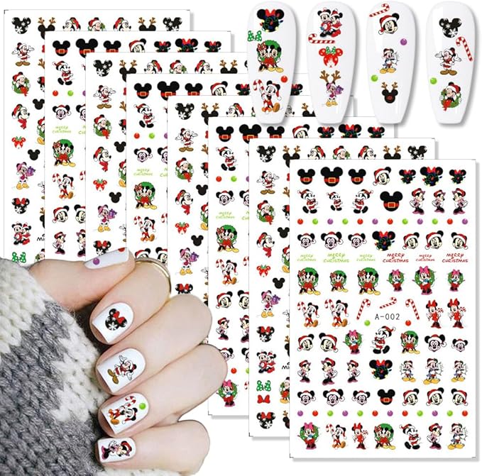 8 Sheets Christmas Nail Art Stickers Decals 3D Self Adhesive Xmas Nail Stickers Design Winter Cute Elk Candy Snowflake Nail Decals for Women DIY Manicure Tips Christmas Party Nail Decoration Supply