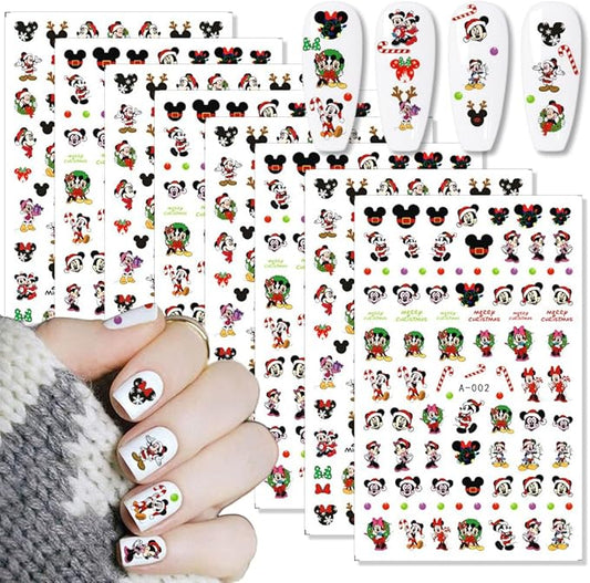 8 Sheets Christmas Nail Art Stickers Decals 3D Self Adhesive Xmas Nail Stickers Design Winter Cute Elk Candy Snowflake Nail Decals for Women DIY Manicure Tips Christmas Party Nail Decoration Supply
