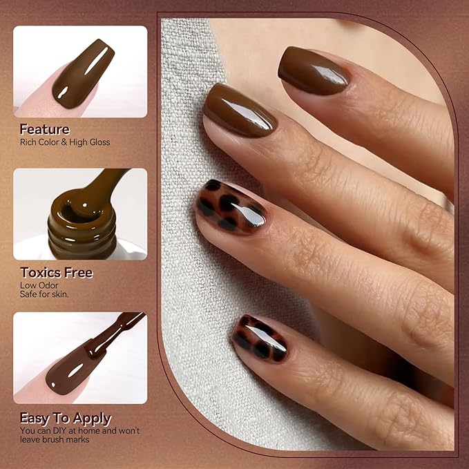 Born Pretty Fall Winter Gel Nail Polish Burgundy Wine Red Caramel Brown Coffee Autumn Gel Polish Set Gel Nail Kit Christmas Gift Nail Art Manicure Collection 6PCS 7ML