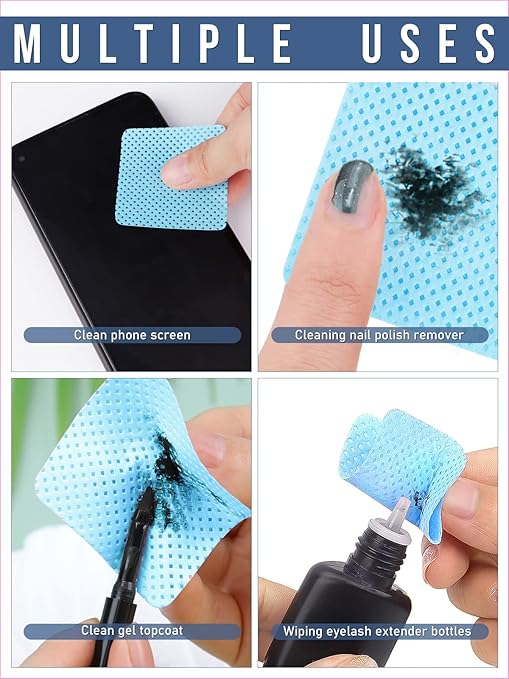 400PCS Lint Free Nail Wipes Glue Wipes Lash Extensions EBANKU Soft Blue Lash Glue Nail Polish Remover Cotton Pads Eyelash Extension Supplies