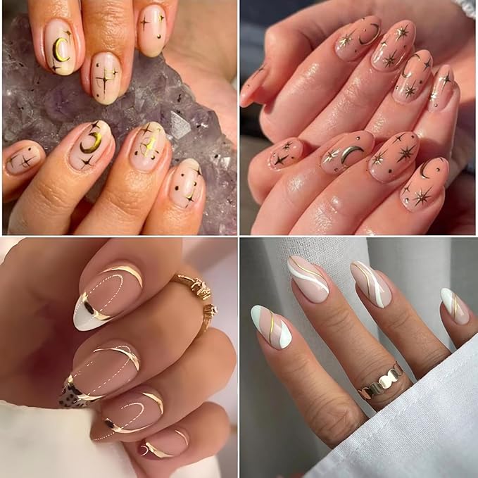 30 Sheets Gold Nail Art Stickers 3D Self-Adhesive Nail Decals Holographic Laser Gold Floral Star Heart Leaf Nail Design Nail Supplies for Women Girls Nail Art Decoration Accessories