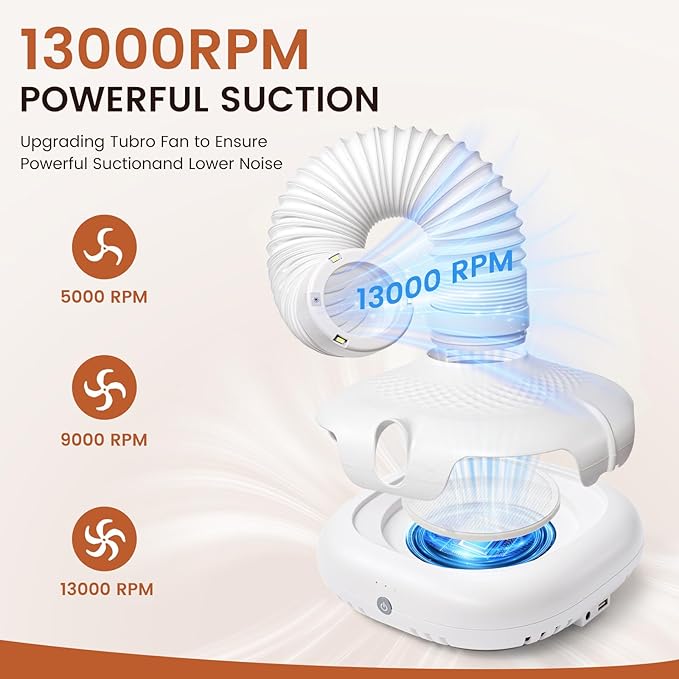 Nail Dust Collector for Nail Tech - 13000RPM Nail Vacuum Dust Collector with 360° Fexible Tube & Reusable Filter - Manicure Dust Cleaner for Acrylic Nail Salon, Home DIY & Crafts