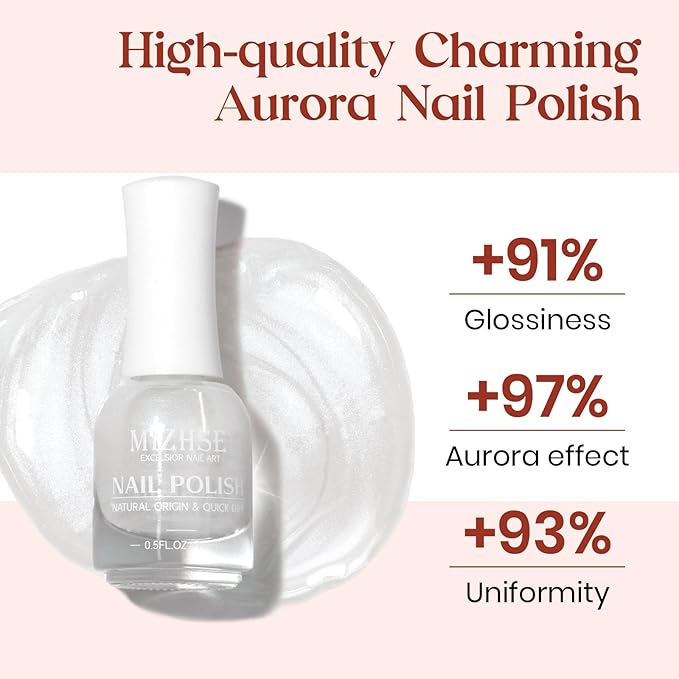 MIZHSE Mermaid Pearl Nail Polish: 15ml Aurora Milky White Effect, Glossy Long Lasting, DIY Nail Gift Spree