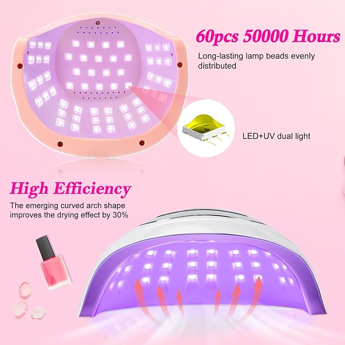 Wisdompark UV Nail Lamp 268W, UV Light for Gel Nails with 60pcs Beads, Professional LED Nail Lamp 4 Timers and Automatic Sensor Nail Dryer for Home Salon (Large)