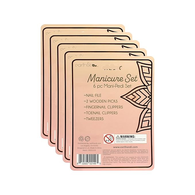 Earth & I Pink 5 Pack Nail Manicure Kit - 30 Count Manicure and Pedicure Kit for Women, Nail Trimmers, Toe Clippers, Toenail Nails Cutter, Mens Care, Mens Travel Toiletries