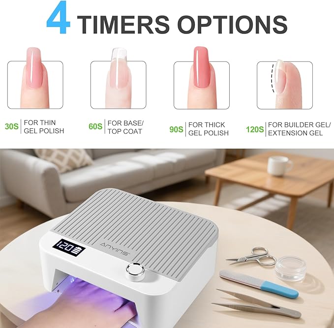 UV Nail Lamp 120W, Professional UV LED Lamp for Gel Nails Long-Lasting 30Pcs Beads Cordless Gel Nail Light, Fast Curing Nail Dryer with Knob for Home Salon DIY Grey