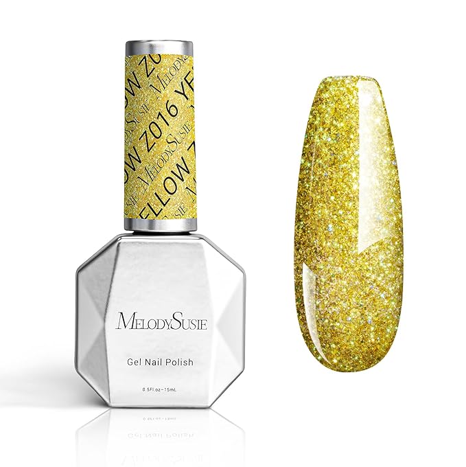 MelodySusie Gold Glitter Gel Nail Polish,0.5 Fl Oz Soak Off UV LED Sparkle Yellow Gold Gel Polish Christmas Gift for Women Nail Art Manicure Salon DIY Nail Design Decoration at Home-z016
