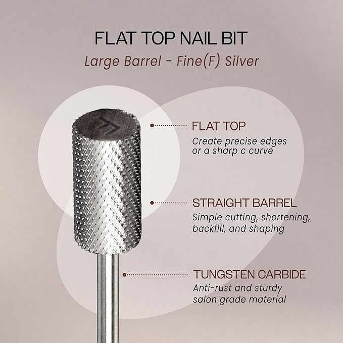 PANA Professional 3/32" Shank Size - Flat Top Large Barrel Silver Carbide Bit - Fine Grit - Nail Drill Bit for Dremel Machine