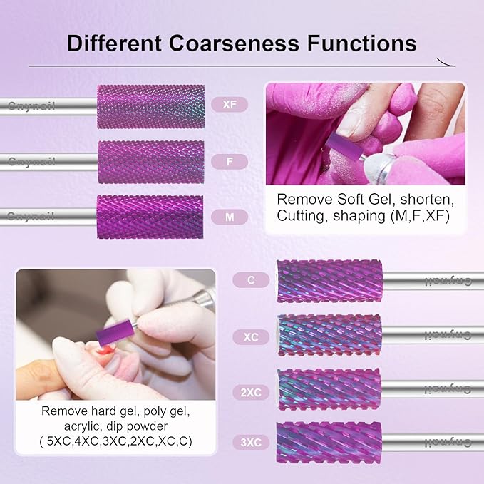 3/32" Small 5.35MM Barrel Bit Tungsten Carbide Nail Drill Bit Safety Bit for Gel & Acrylic Removal, 2- Way Rotating Efile Tip, Salon Electric File Accessory (M Girt, Purple)