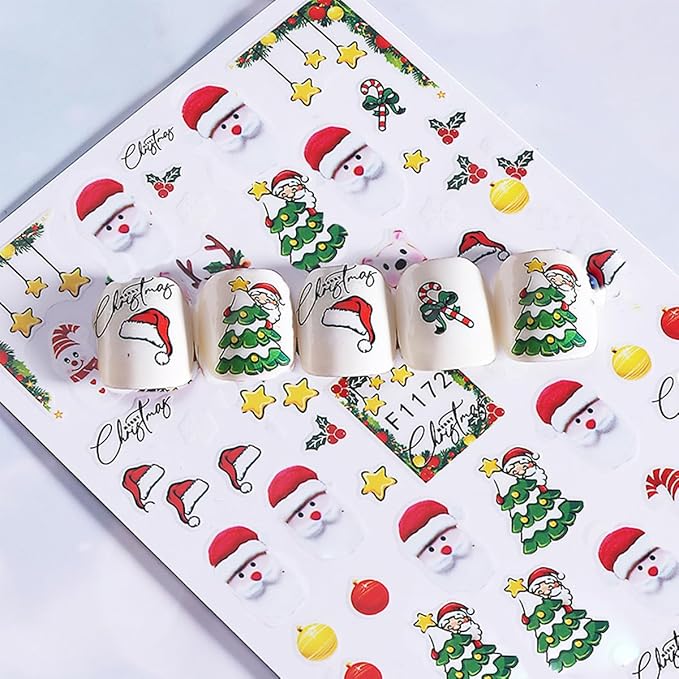 10 Sheets Christmas Nail Stickers Decals Winter Snowflake Nail Art Stickers Self-Adhesive 3D Santa Claus Snowmen Nail Decorations Cute Elk Nails Supplies for Women Acrylic Nails Accessories Kit