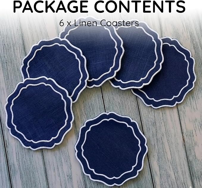 Linen Coasters for Drinks Set of 6, Fabric Coasters - Image 2