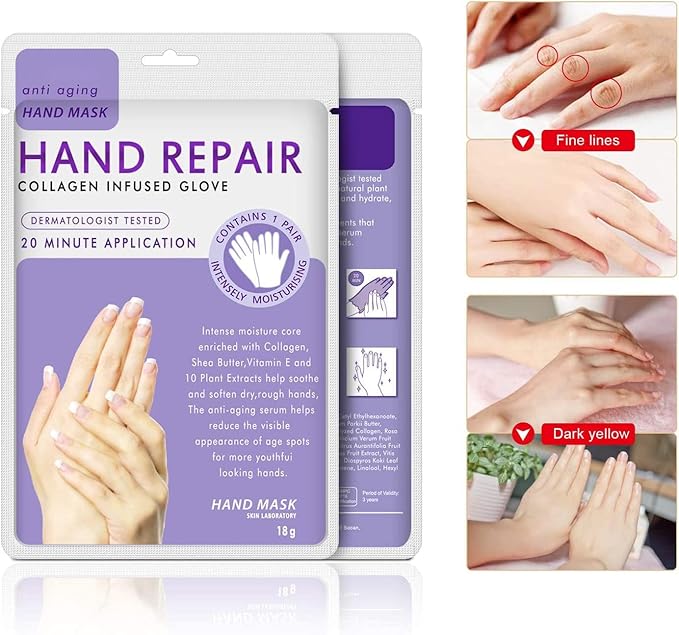 Generic Hand Mask Moisturizing Glove 5 pack, Hand Peel Mask Exfoliating Gloves, Hand Repair Glove for Dry Hands Treatment, Remove Dead Skin, Rough Skin, purple