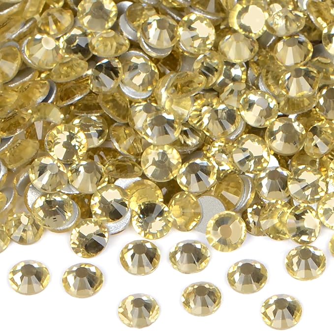 1440PCS Art Nail Rhinestones Non Hotfix Glue Fix Round Crystals Glass Flatback for DIY Jewelry Making with one Picking Pen (ss16 1440pcs, Jonquil)